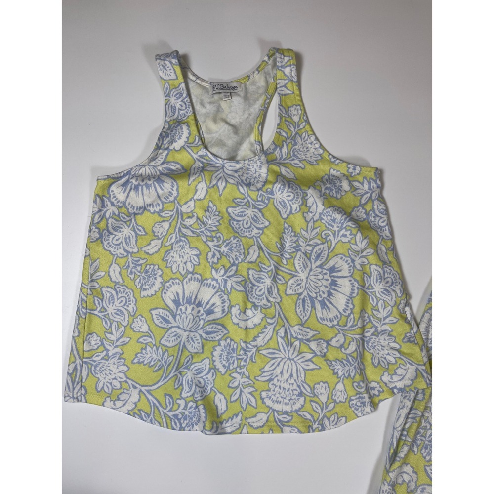 PJ Salvage Beautiful Life Pajama Set Lime Green Blue Floral Wide Leg Pant Sz S - Picture 4 of 13